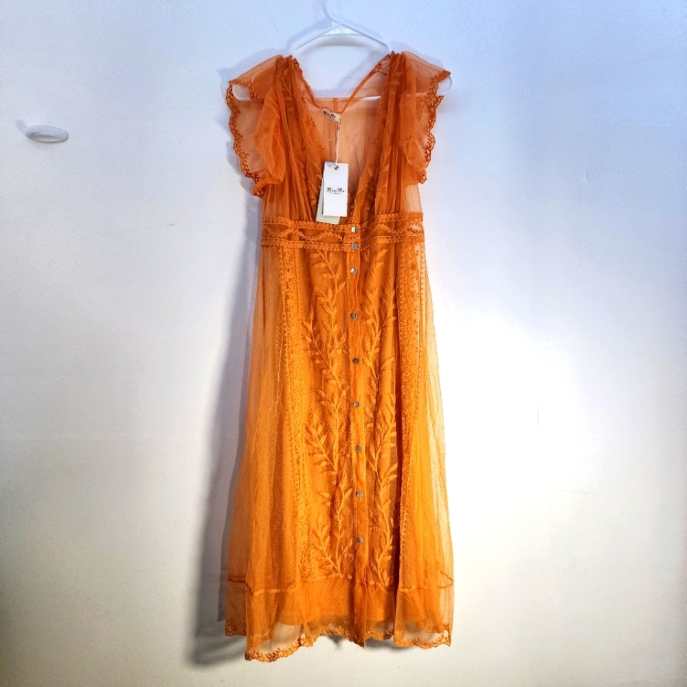 Miss Me Vibrant Orange Embroidered Maxi Dress